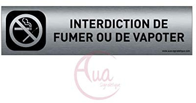 AUA SIGNALETIQUE - Plaque Aluminium brossé imprimé AluSign DARK - 200x50 mm - Double Face adhésif au dos (Ne pas fumer vapoter)