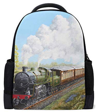 MONTOJ Rucksack für Reisen/Laptop mit Dampflok und Eisenbahn-Landschaft, Polyester