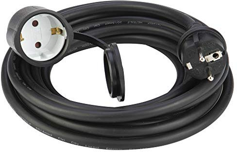 POLY POOL - PP2627 Prolunga Elettrica Nera 250V Cavo Elettrico Estensibile 5 Metri - Spina Elettrica 16A 2P+T Salvaspazio - Presa Elettrica Schuko 16A 2P+T in Gomma Antiusura Made in Italy