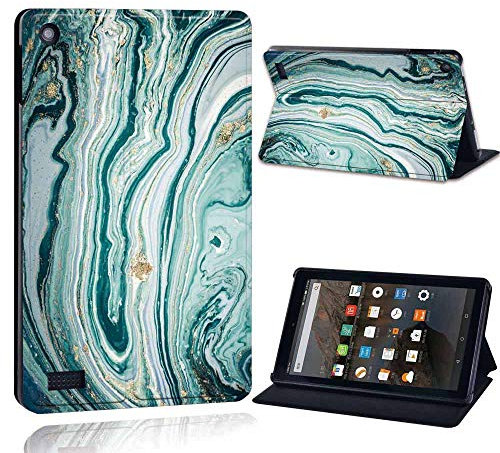 FINDING CASE Fit Amazon Fire 7 (9th Gen 2019) Tablet - Printed PU Flip Leather Smart Lightweight Shell Stand Cover Case for Fire 7 (9th Gen 2019) (Fire 7 (9th Gen 2019), green ambesonne marble)