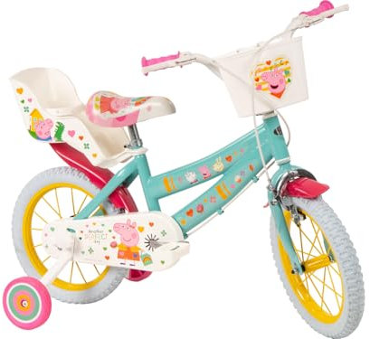 TOIMSA Kinderfahrrad Peppa Pig 14 Zoll mit Stützrädern Korb Puppensitz Alter 4-6 Jahre