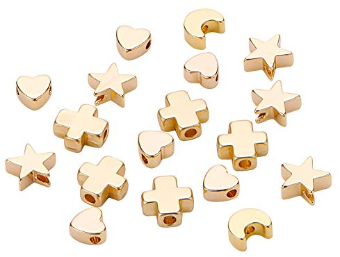 BENECREAT 40PCS 18 Karat vergoldete Distanzperlen 4 Mischform Messing Perlen für Armband Halskette DIY Schmuckherstellung - 10PCS/Form, 40PCS/Box