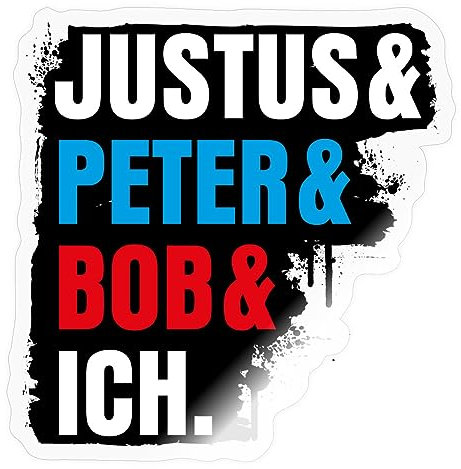 Spreadshirt Die Drei Fragezeichen Justus & Peter & Bob & Ich Sticker, max. 10x10 cm, 10 x 10 cm, Transparent glänzend