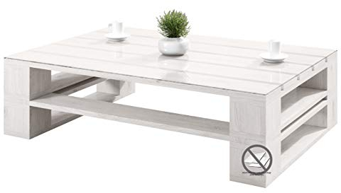 sunnypillow Palettenmöbel Europaletten Indoor und Outdoor Lounge Gartenmöbel Holz Gartenmöbel Set Lounge Möbel Terrasse Balkon Loft Stil Paletten | Weiß Couchtisch 120 x 80 cm Höhe : 40 cm