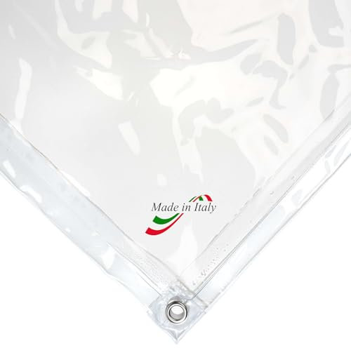 TENDEEVOLUTION wasserdichte PVC Plane Transparent mit Ösen alle 50 cm und Verstärktem Rand – Transparente Plane mit Ösen für Balkon, Pavillon oder Terrasse, Abdeckplane für Außenbereich (2,60 x 9 m)