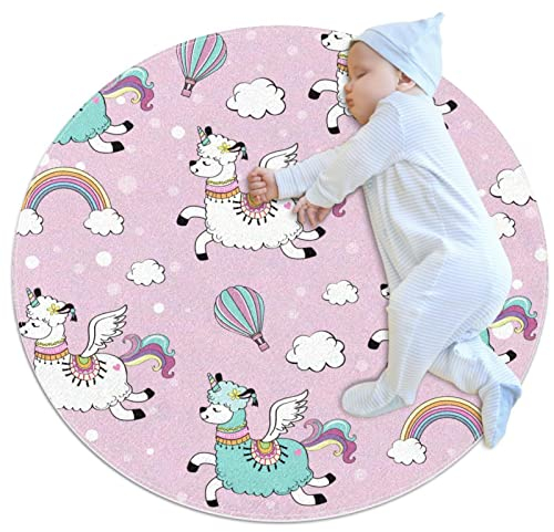 Kinderteppich Alpaka-Regenbogen Babyspielmatte Playmat Decke Babyspieldecke Spielmatte Kinderzimmer Dekoration Matte Schlaf Matte 70x70cm