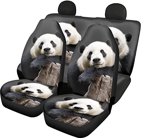 Dolyues Autositzbezüge, 3D-Tier-Panda-Druck, komplettes Set, passend für Auto, LKW, SUV, universeller Schutz für Vorder- und Rückenlehne, 4-teiliges Set