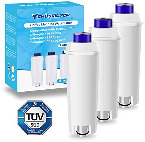 Coffee Machine Water Filter for Delonghi DLSC002, DLS C002, 9310926, SER3017, 5513292811, TÜV SÜD Certified Filters for ECAM, ETAM, EC, BC Series (3 Pack)
