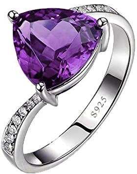Gualiy Cubic Zirconia Ring in Sterling Silver, Triangle Purple Cubic Zirconia Wedding Band and Ring for Women Size 6.5