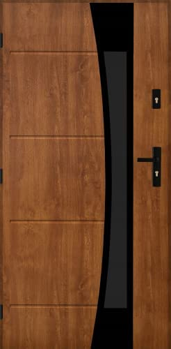 Tür Warme 1,3 W/m2K Satrun 02 Nano Advance Haustür Stahltür Eingangstür 3 Farben Größe 90 (90 – 990 x 2065 mm linke Tür, goldene Eiche)