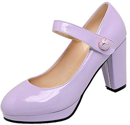 Vrupons Damen Elegante Pumps Mary Jane Schuhe mit hohen Absätzen(VIOLETT,39)