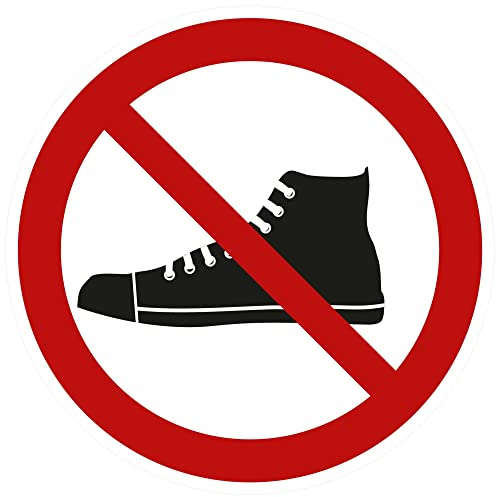 Kleberio® Selbstklebende Aufkleber - Schuhe verboten - Piktogramm zum Schutz vor Verschmutzung, Respekt von Tradition, Religion, kein Zutritt mit Schuhen, Sicherheit, Aufkleber 20 cm 5 Stück