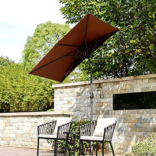 QQAA Jardin Demi Parasol Balcon Outdoor Parasol Parasol de Marché avec Inclinaison 6 Baleines en Acier Parasol Rectangulaire - 200x100cm - 4 Couleurs (Color : Brown)