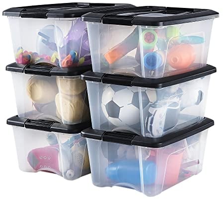 Iris Ohyama Aufbewahrungsboxen mit Deckel, 15L, 6er-Set, Transparent, Sicherer Verschluss, Stapelbar, Griffe, Schlafzimmer, Schrank, Büro, Organisation, BPA-freies Plastik, Ordnungsboxen, NTB-15