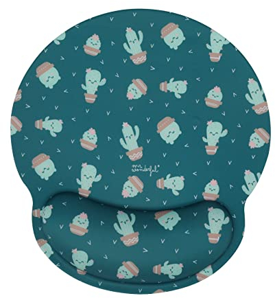 WONDEE Mr Wonderful Tapis de Souris Ergonomique Motif Cactus – Tapis de Souris Vert avec Repose Poignet en Gel Antidérapant – Tapis de Souris pour Filles et Femmes