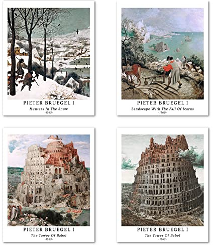 Kunstdruck Ungerahmt Klassische Landschaft Bilder Set von 4, Poster Größe: 20x25 cm Premium Kunstpapier Wanddeko Moderne Gelb Wunderbarem Passenden Collage Deko Pieter Bruegel The Elder Poster