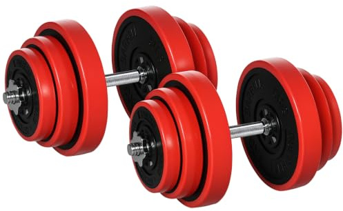 HOMCOM Verstellbares Hantelset mit Gewichten 40kg 45x26x26 cm Rot