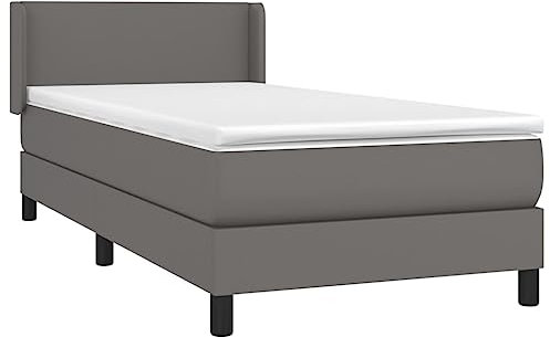 vidaXL Boxspringbett mit Matratze Kunstlederbett Polsterbett Einzelbett Bettgestell Bett Hotelbett Bettrahmen Lattenrost Schlafzimmerbett Grau 90x200cm