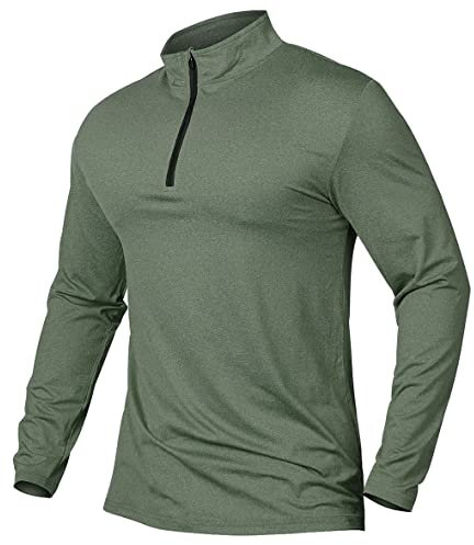 CARWORNIC Men's 1/4 Zip Sports Top Long Sleeve Golf Tops for Men Lightweight Gym Running T-Shirts Quick-Dry Outdoor Fishing Hiking Tops Casual Pullover Top Breathable Spring Workout Shirts Dark Green