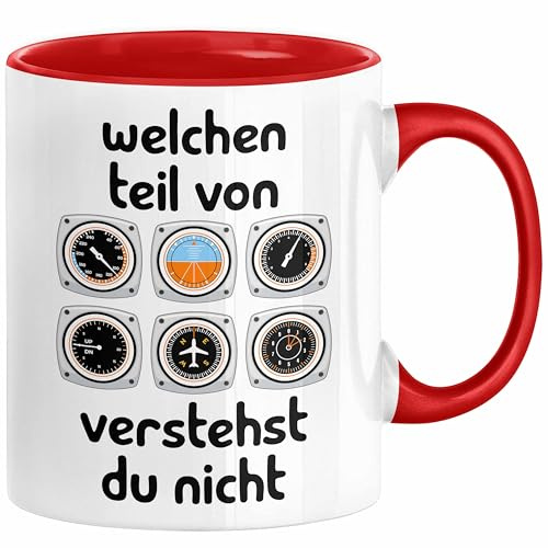 Trendation - Pilot Tasse Geschenk Lustiger Spruch Welchen Teil Von Verstehst Du Nicht Piloten Edition Becher Kaffeetasse (Rot)