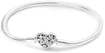 TINSLO Damen Armband 925 Sterling Silber, Armbänder mit Herz Verschluss Moments Schlangen Gliederarmband Armkette Valentinstag Muttertag Geburtstags Weihnachten Geschenk für Frauen Freundin Mama