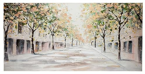 GILDE Deko Wandbild Allee Straße - großes Bild XXL Leinwand auf Keilrahmen 140 x 70 cm - Deko Wohnzimmer - weiß grün creme