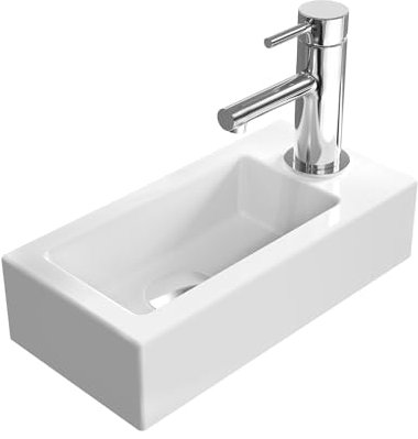 EMKE Waschbecken Klein, Mini Hängewaschbecken für Badezimmer Gäste WC 36 x 18 x 9 cm, Eckig Handwaschbecken Waschtisch Waschbecken Bad Waschschalen Wandwaschbecken Weiß
