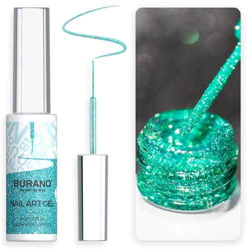 BURANO Liner Holographic Gel Nail Polish, UV LED Reflective Glitter Painted Silver Metallic Nail, Build in Thin Nail Brush Chrome Gel Curing Required 8ml (LX20)