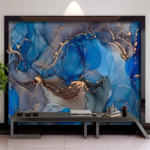 Papier Peint Marbre D'Or Bleu Papier Peint Panoramique Papier Peint Intissé pour Salon Chambre Couloir Tapisserie Murales Papier Peint 3d Papier Peint Décoratif Murale 400x240cm
