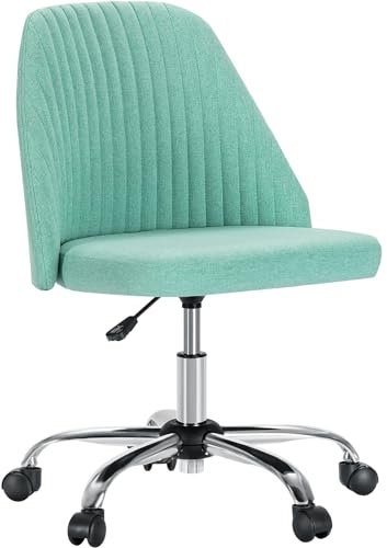 Sweetcrispy Niedlicher Schreibtischstuhl mit Rollen, Bürostuhl ohne Armlehnen, 113kg belastbar, Höhenverstellbarer Schminkstuhl Drehstuhl für Kleine Räume Heimbüro, Moderner Stoff, Desk Chair