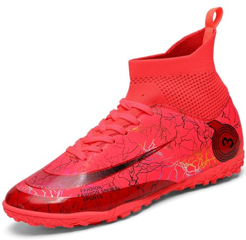 VTASQ Boys Football Boots Kids Astro Turf Trainers Junior Football Shoes Girls Soccer Shoes Indoor Outdoor Athletic Sneakers Non-Slip Sports Shoes Unisex Red UK 2.5