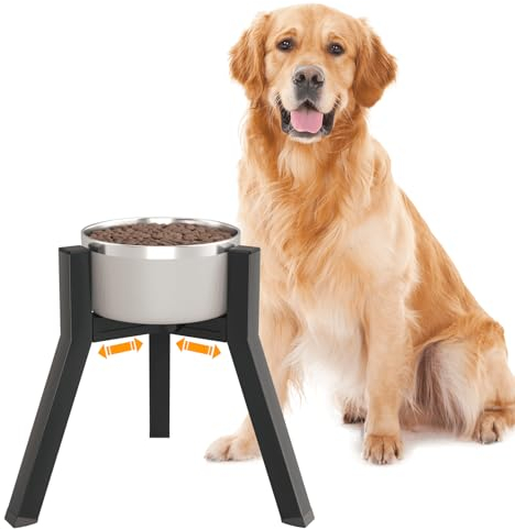 TIDANT Dog Bowl Stand for Medium Large Dogs, Adjustable Width Elevated Dog Bowls, Raised Dog Food & Water Bowls, 11 inch Tall Single Dog Bowl Holder, Black