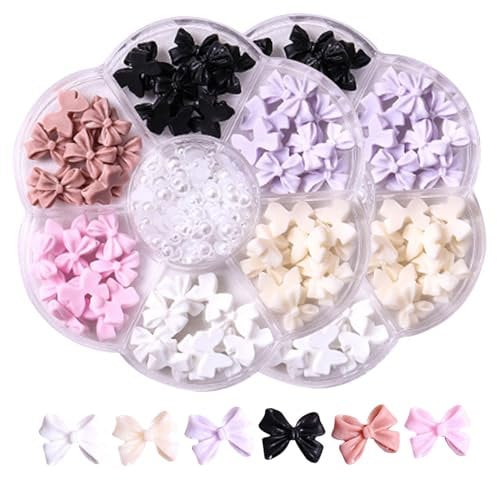 Bow Nail Charms, 2pack Colorful Bow Charms for Nail 3D Bow-Knot Nail Art Charms Colorful Nail Decorations Set Bow Nail Stickers for DIY Nail Art Type2