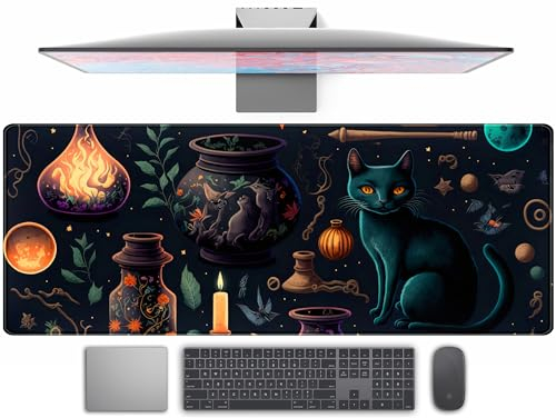 TENG DA QING Anime Blue Cat Kawaii Cats Mouse Pad, XL Large Extended Gaming Desk Pad, Women Desk Decor Pad Computer Laptop Keyboard and Wireless Mouse Mat with Stitched Edges 31.5x11.8 in