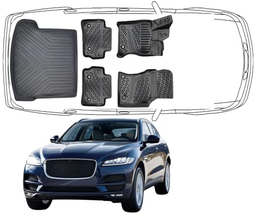 Trimak Passgenau 3D Fussmatten & Kofferraumwanne Auto Set Kompatibel mit Jaguar F-Pace 2016-2020 Auto Zubehör Gummimatten & Kofferraummatte Autos TPE Allwetter