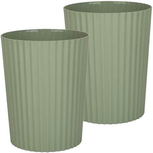 Small Bathroom Trash Can Plastic Wastebasket Garbage Can Green 2 Pack | Sturdy Stylish Decor Round Garbage Container Bin for Kitchen, Bedroom, Home Office, College Dorm Essentials