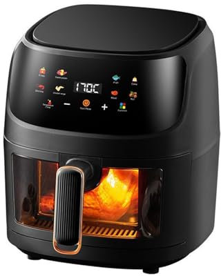 BURLOE Friteuse À Air Avec Fenêtre De Visualisation, Friteuse À Air Chaud 8L Fonctions De Cuisson À Une Touche Friteuse À Air Chaud Sans Huile Lavable Au Lave-Vaisselle,Noir