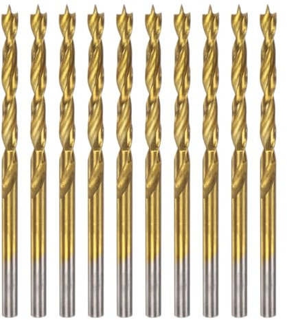 HARFINGTON 10pcs Brad Point Drill Bit 3.5mm(9/64) Dia Straight Round Shank Drill Metric Brad Point Spiral Twist Drill Bits for Carpenter Woodworking Plastic Rubber, Golden