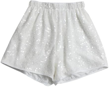 Pailletten Shorts Damen Festival Outfit Glitzer Kurz - Hose Party Sexy Hohe Taille Hotpants Elastisch