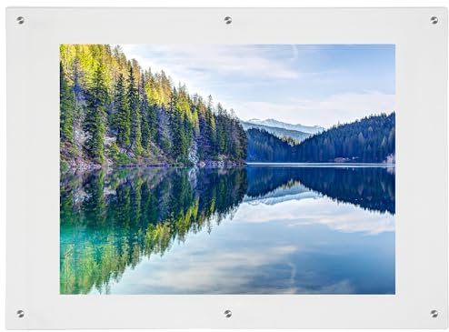 Rebecca Luxuriöser Acryl-Bilderrahmen mit silbernen Halterungen, moderner, rahmenloser Bilderrahmen, schwebender Rahmen für Badezimmer, Wandkunst, Geschenk für Zuhause, transparent, 40,6 x 55,9 cm