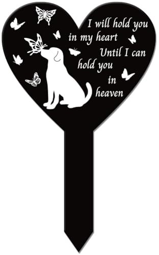 GLOBLELAND Herzförmiger Gartenstecker Mit Hund Und Schmetterling Gedenktafel Gedenkpfahl Für Den Friedhof Acryl Grabstecker Wasserdicht Trauer Gartenstecker Für Den Hof Grab Friedhof