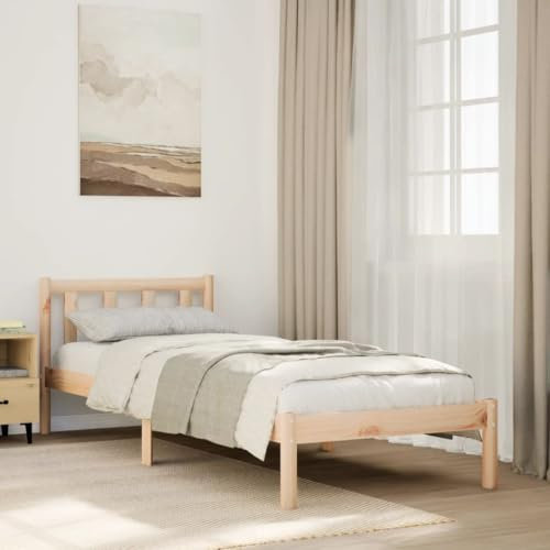 vidaXL Massivholzbett, Holzbett mit Kopfteil Lattenrost, Einzelbett für Schlafzimmer, Bett Bettgestell, Modern, 90x220cm Massivholz Kiefer