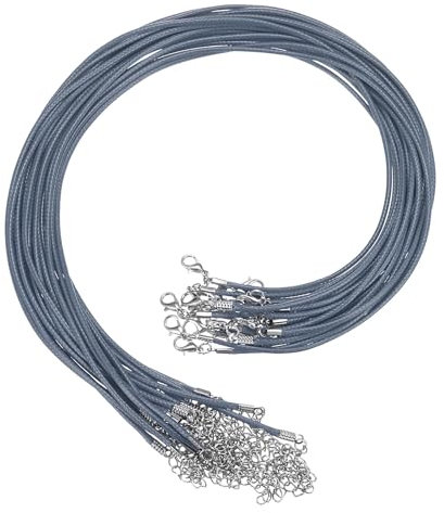 sourcing map 20Pcs Waxed Necklace Cord Bulk Grey 2mm Dia 18 Necklace String Rope with Chain Clasp for Pendants Bracelets Jewelry Making Supplies Accessories