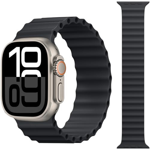 CeMiKa Ocean Sport Solo Loop Armband Kompatibel Mit Apple Watch 49mm 46mm 45mm 44mm 42mm, Silikon Atmungsaktiv Für iWatch Ultra 2 Ultra Series 10 9 8 7 6 5 4 3, Schwarz