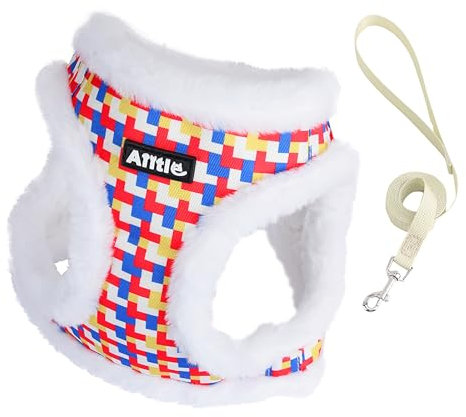 AIITLE Warme Plüsch Hundeweste Geschirr und Leine Set - No-Pull Plaid Hundegeschirr mit Sicherheitsschnalle - Hundegeschirr für den Innen-und Außenbereich für Welpen Weiß XXS