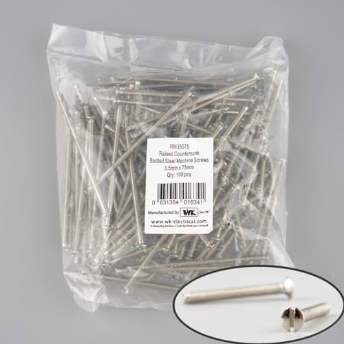 Machine Screws 100pcs for UK Wall Sockets - Raised Countersunk Slotted Steel - Pack of 100 (M3.5 x 75mm)