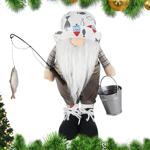 Fisherman Wichtel Plüsch, Bauernhaus Dekoration, Handgemachte Tomte Ornamente, Angelwichtel Figur, 27,9 cm Plüsch, gesichtsloser Dekor, Tischplatte Figur, Bauernhaus
