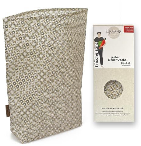 Kumanu | Bio-Bienenwachstuch - Beutel FRISCHEFRANZ groß | H 35cm x B 29cm mit Standboden | natürlich und plastikfrei frischhalten | handgemacht in Tirol (retro)