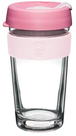 KeepCup Longplay - Reusable Coffee Cup, Double Wall Glass with Removable Sleeve and splashproof Sipper lid - 16oz/454ml - Roseate
