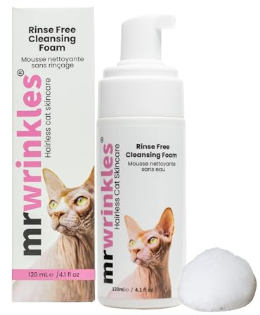 Mr Wrinkles Rinse-Free Cleansing Foam for Sphynx Cats | Made for Hairless Cats, No Bath Needed, Gentle Shampoo Alternative, Lick-Safe, 100% Natural, Product of Canada